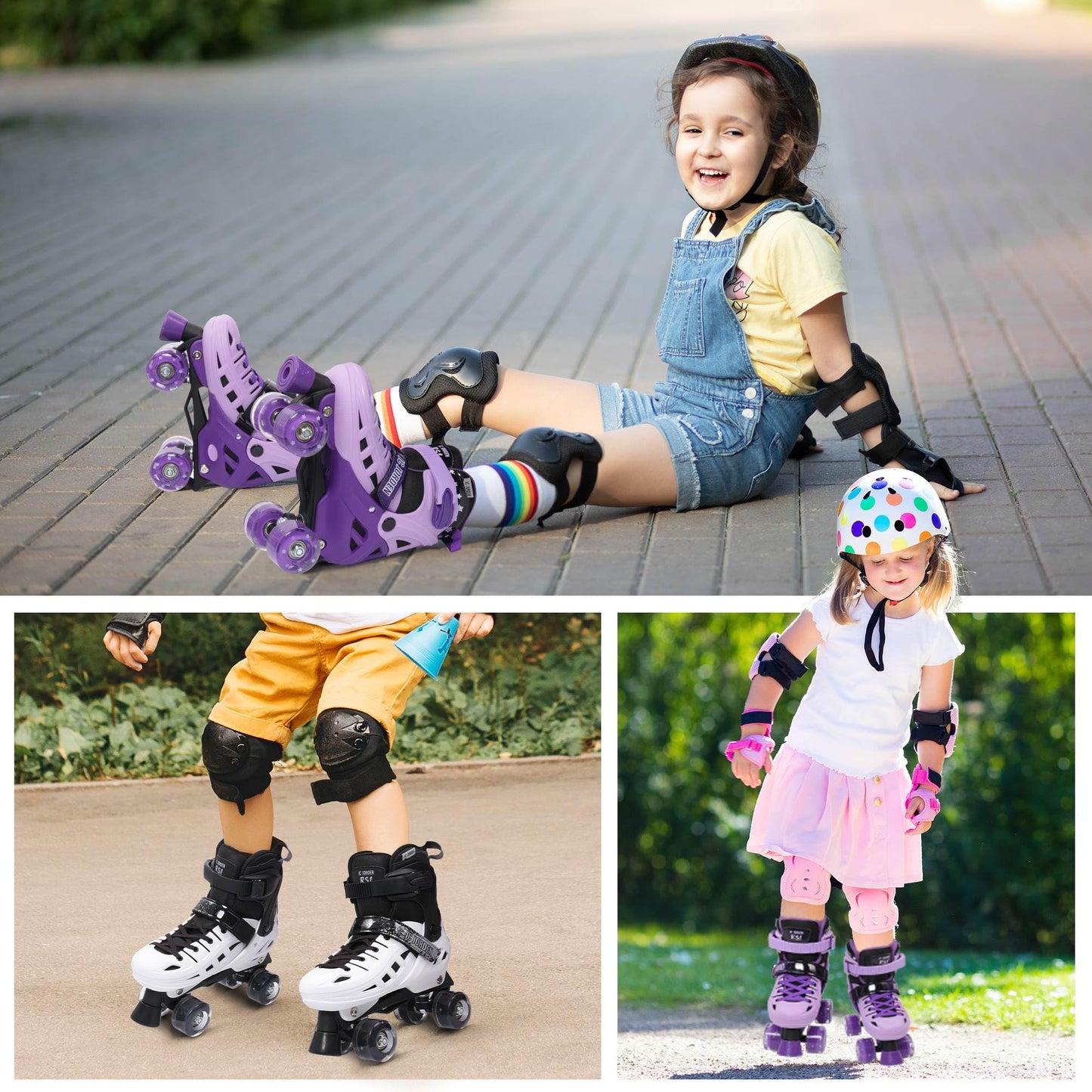 JC JORDEN Roller Skates for Kids Girls Boys, 4 Sizes Adjustable RollerSkates with Light Up Wheels for Children, Durable Outer Shell Roller Shoes, Beginners Outdoor Sports, Toddler Kids Ages 4-12