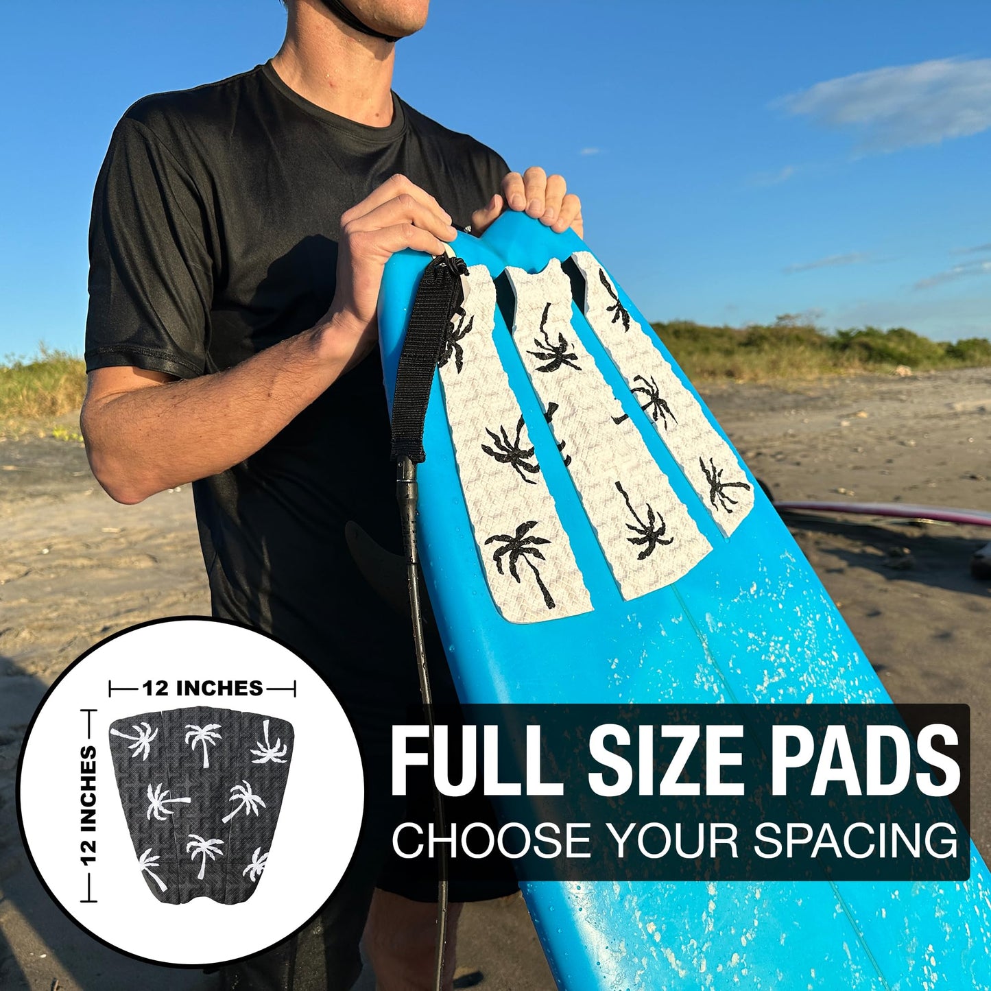 Ho Stevie! Premium Surfboard Traction Pad - Foot Won't Slip - 3 Piece, Full Size, Maximum Grip, Strongest 3M Adhesive