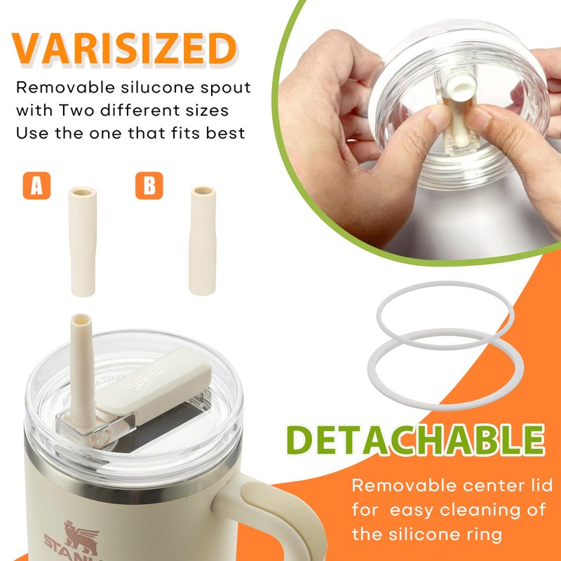 DIPESI 2Pack 40oz Tumbler Lid Replacement suit for Stanley Quencher cup, Flip Straw Spill Proof Leak Resistant Straw Cover, Dishwasher Safe Stanley Cup Accessories(2 Rose Quartz)