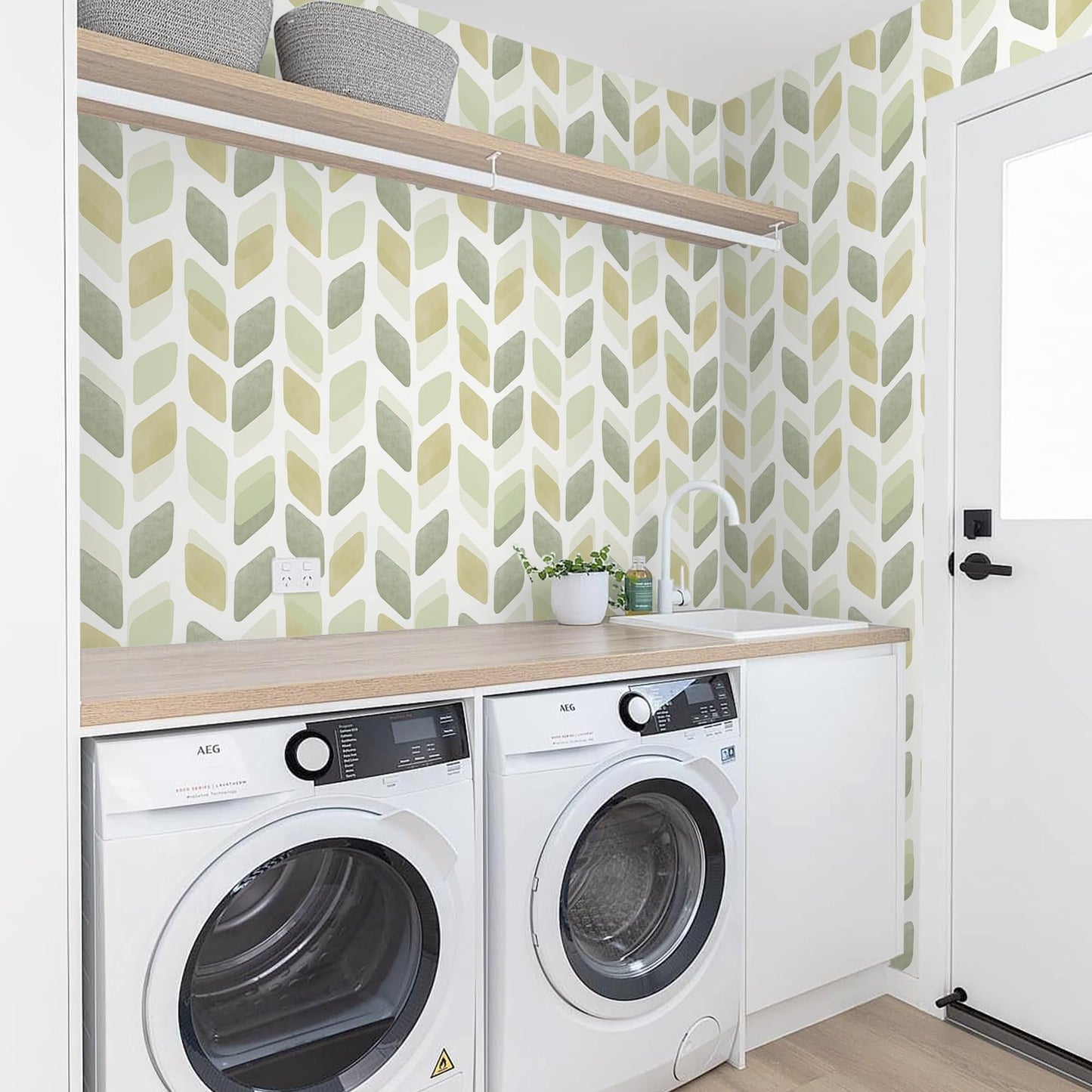 Fiula Boho Peel and Stick Wallpaper Checkered Contact Paper 17.3"x78.7" Neutral Geometric Wall Paper Modern Self Adhesive Removable Wallpaper for Bathroom Kitchen Cabinets Waterproof(Green/Yellow)