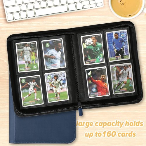 GERMUN Trading Card Binder - Premium 4 Pocket Card Holder for 160 Cards | Double-Sided Album (Blue)