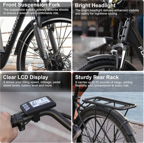 Funhang Electric Bike - 26" City Cruiser Ebike with 1000W Motor, 50 Miles Range, 7-Speed, UL 2849 Certified