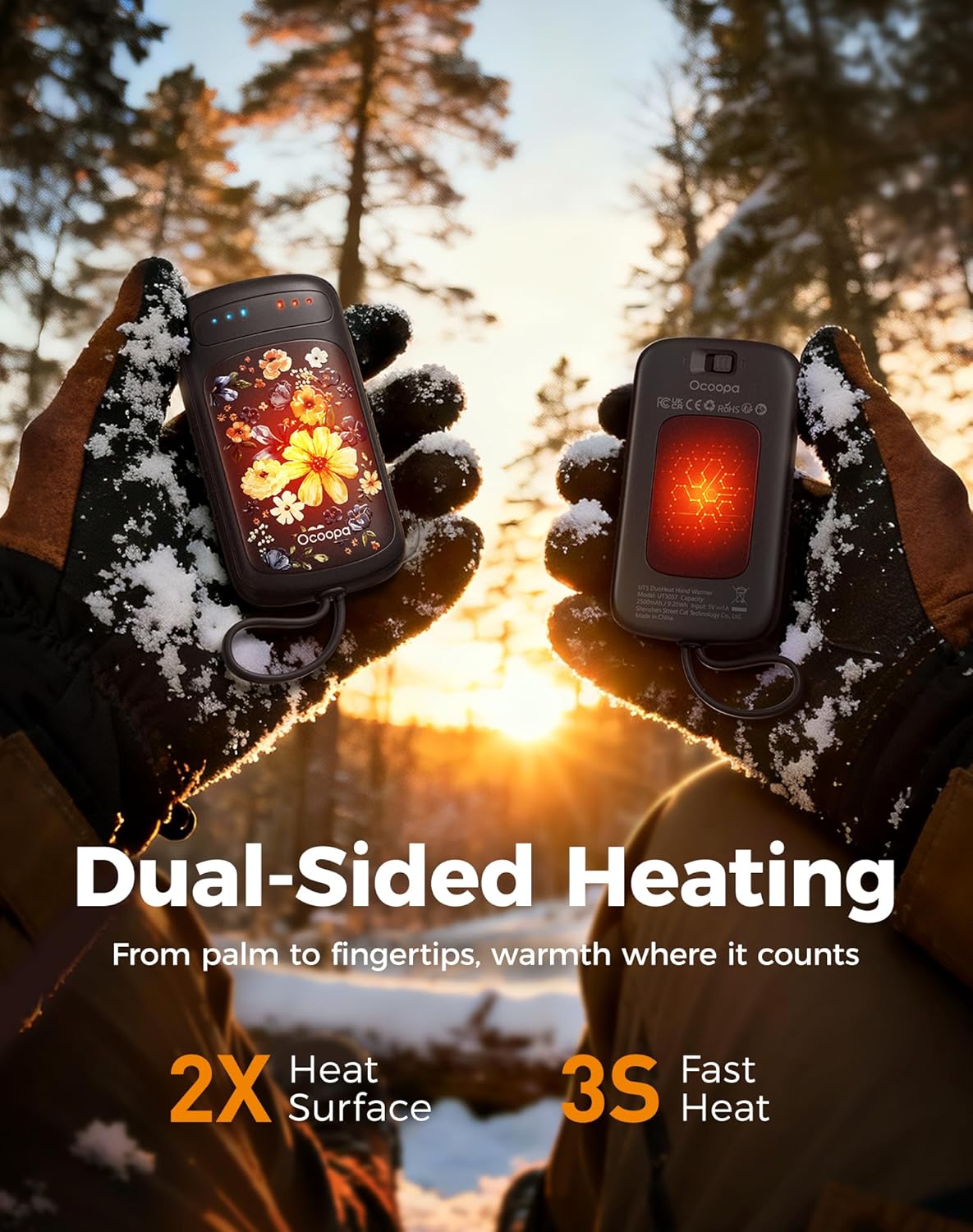 OCOOPA Dual-Sided Hand Warmers - Rechargeable 2-Pack | Perfect Stocking Stuffers & Gifts for All Ages