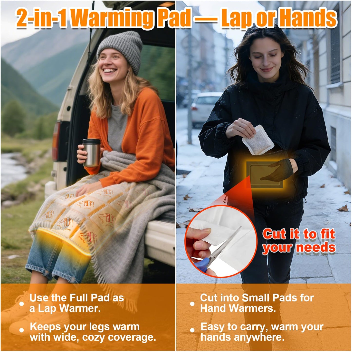 16" x 12" Extra Large Lap Warmers, Up to 12 Hours of Long Lasting Heat, Disposable Body Warmers for Football Games, Camping, Cold Weather and Temporary Emergency, Single Use, Air Activated – 6 Pack
