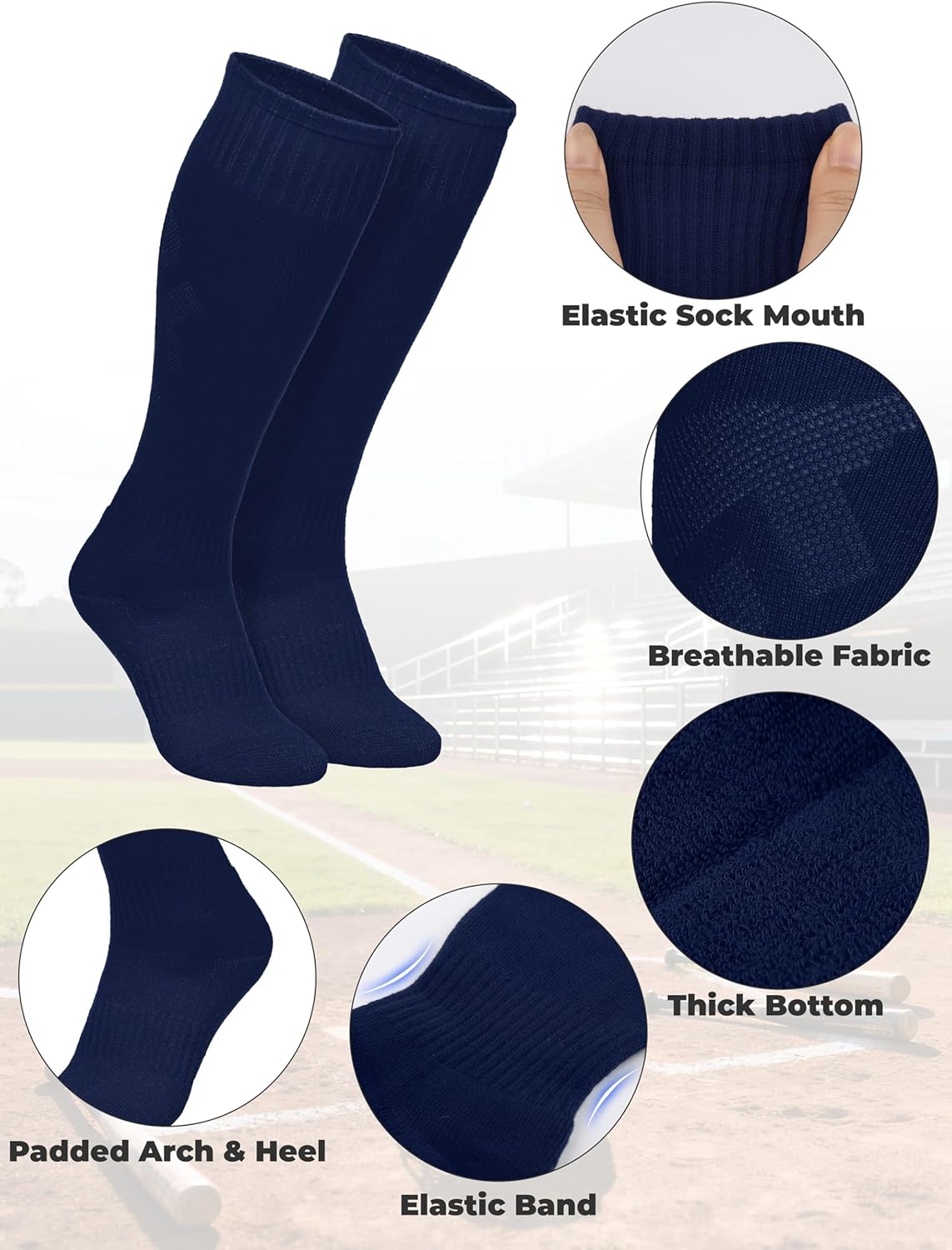 Skiennix Baseball Socks and Belt Combo - 3 Pairs Youth Softball Football Socks with Elastic Belts