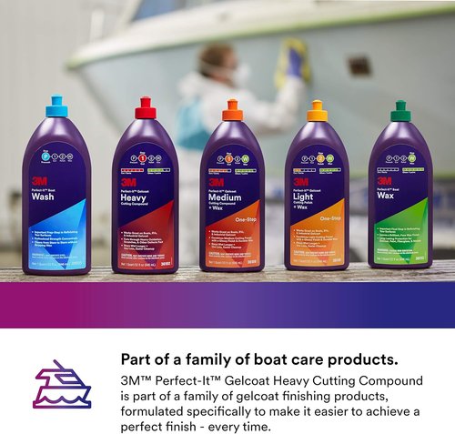 3M Perfect-It Gelcoat Heavy Cutting Compound - Fast Marine Oxidation Remover for Boat & RV Gelcoat, 1 Quart