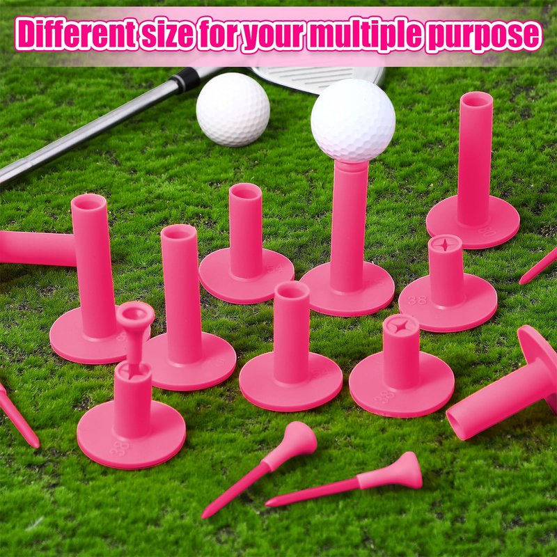 Skylety 12 Pieces Golf Range Tees Set Rubber Golf Tees for Mats Driving Range 6 Pieces for Practice Mat Mixed Size (Pink)