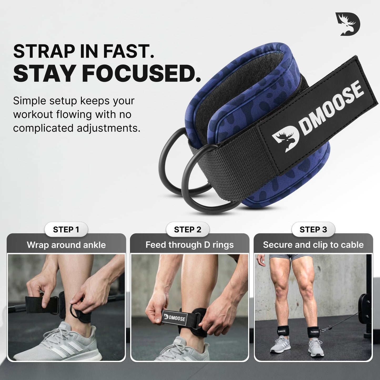 DMoose Ankle Strap for Cable Machine - One Size Fit with Premium Padding, Workout Kickback Ankle Cuffs, Ankle Bands for Working Out, Booty Workouts, Leg Extension, Hip Abductors & Lower Body Exercises