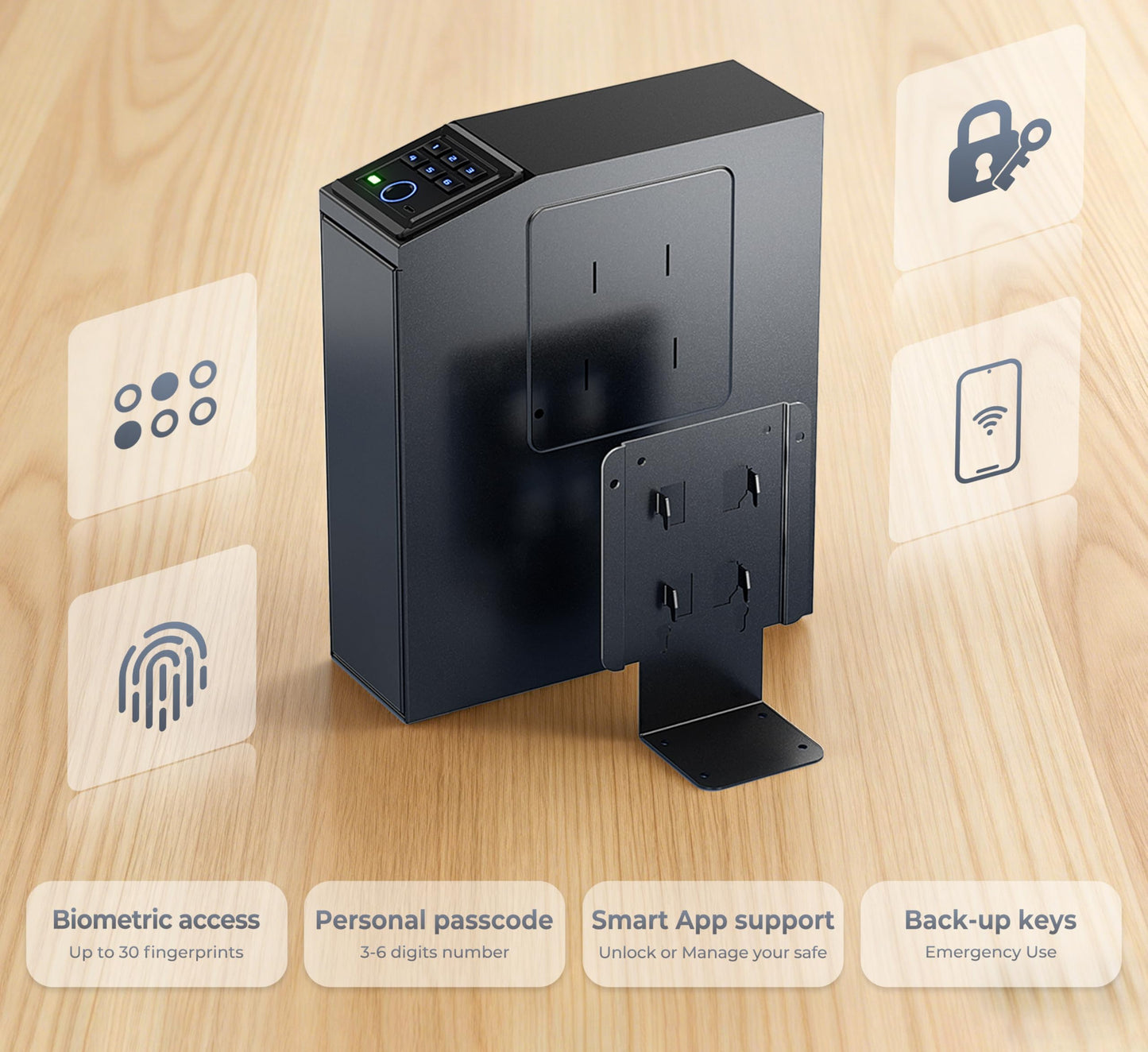 Biometric Slider Safe, 4 Unlock Methods, Wall Safe for Home Defense, Mountable biometric Safe & Lock Box for Nightstand, Desk, Bedside, Truck