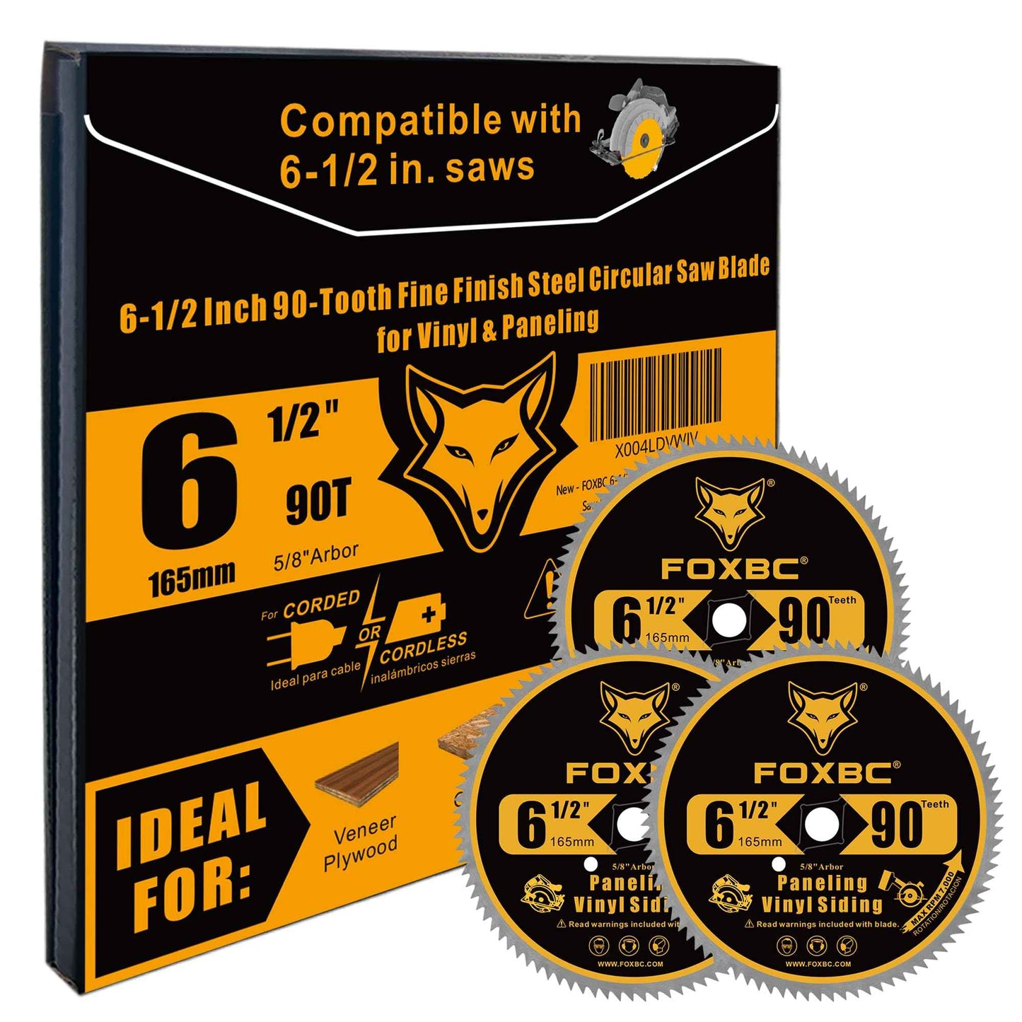 FOXBC 6-1/2 Inch 90 Tooth Circular Saw Blade for Paneling and Vinyl Siding Wood Cutting with 5/8-Inch Diamond Arbor