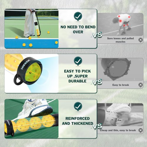 Hikeen Durable Pickleball Ball Retriever with 10 Pickleballs,Quick Pickup & Storage Pickleball Tube with Shoulder Strap for Pickleballs Accessories - Includes 10 Balls