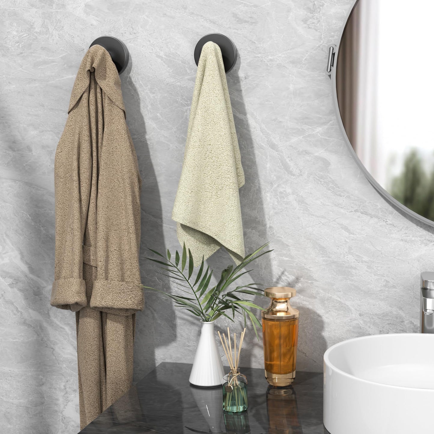 Ninth Five Shower Suction Cup Hooks, Heavy Duty Bathroom Wall Hooks for Towels, Robes, Loofahs, Removable Metal Hook for Tile Glass Mirror, No Drill(4 Pack, Black)