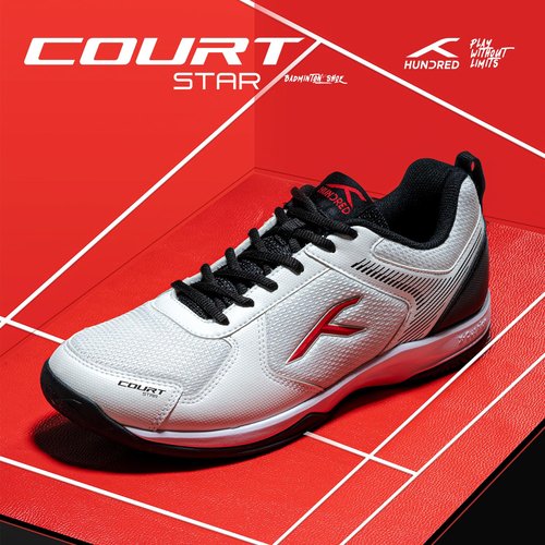 Hundred Court Star Mens Badminton Sports Shoes(Non Marking) | Red-White-Black | 9US/8UK/42EU | for Table Tennis,Volleyball,Basketball | Lightweight & Durable | X-Cushion Protection | Paddle Pickle