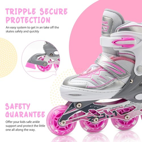 2PM SPORTS Cytia Pink Inline Skates - Adjustable Roller Skates with Light-Up Wheels for Kids