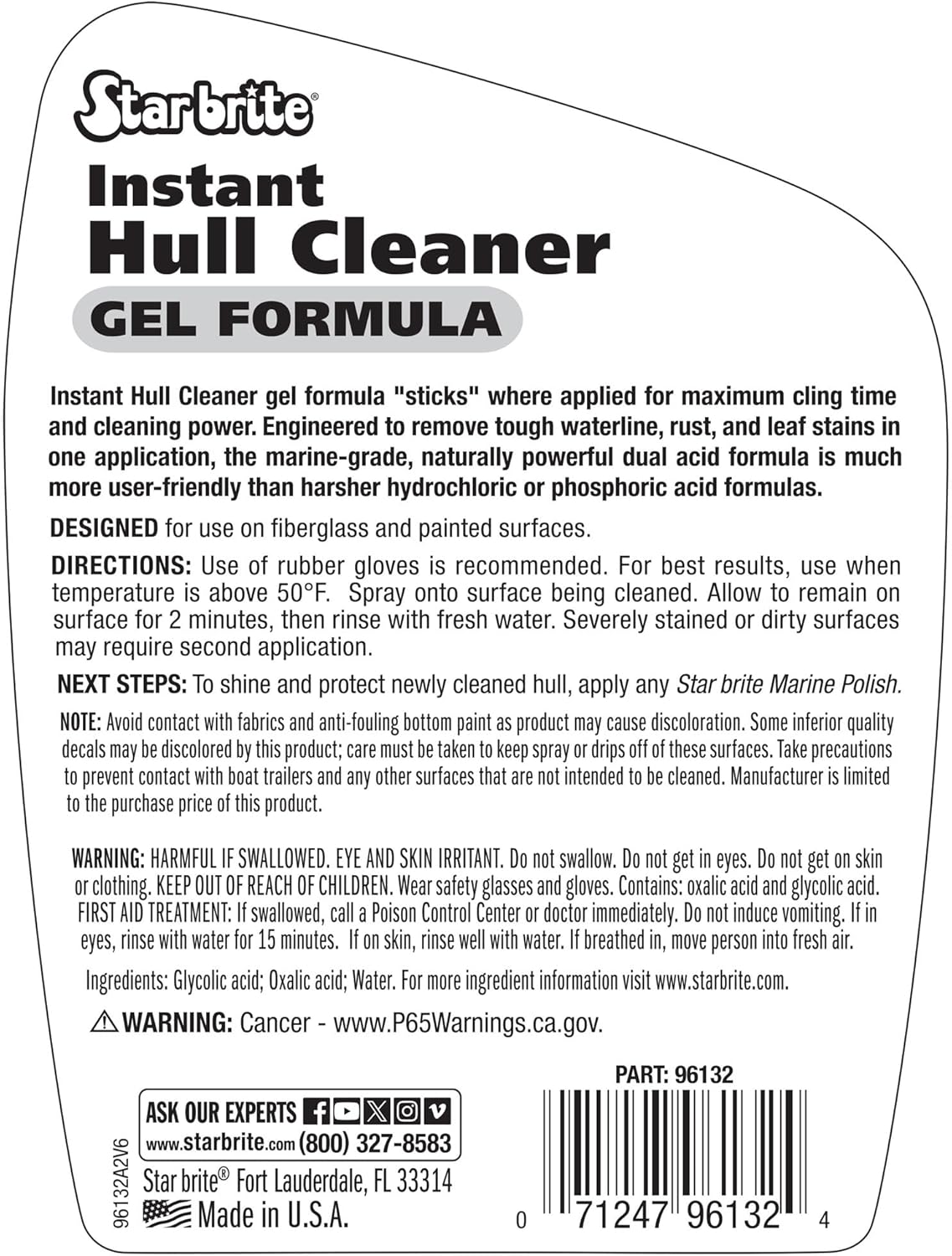 Star Brite Instant Hull Cleaner - 32 Oz Gel Spray for Effortless Stain Removal on Boats & Fiberglass