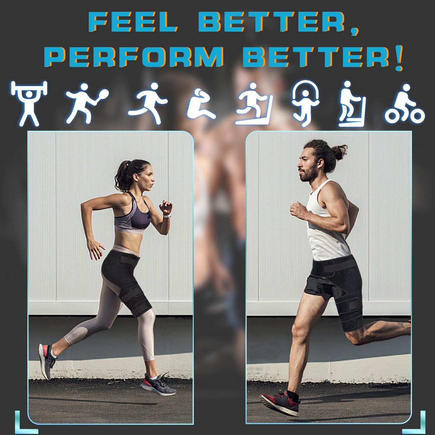 Hiball Adjustable Hip Brace, Groin & Hamstring Compression Wrap for Men Women, Thigh Compression Sleeve With 6 Pressure Straps, Buttock & Quad Support, Upper Leg Brace for Sciatic Nerve Pain, Bursitis