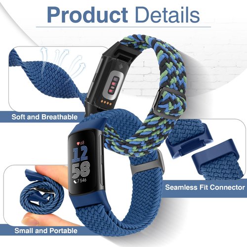 Acortjl Braided Solo Loop Bands Compatible with Fitbit Charge 6/Charge 5, Adjustable Stretchy Nylon Woven Replacement Wristbands for Fitbit Charge 6/Charge 5 for Women Men