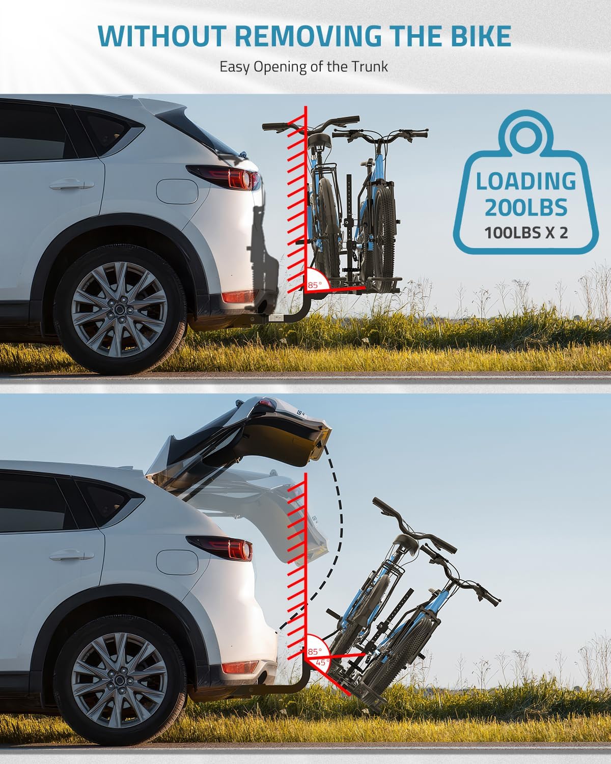 Paulinn Heavy-Duty Ebike Rack - 2-Bike Folding Bicycle Carrier for SUVs & Cars | Fits 2" Hitch Receiver, 200 LBS Capacity