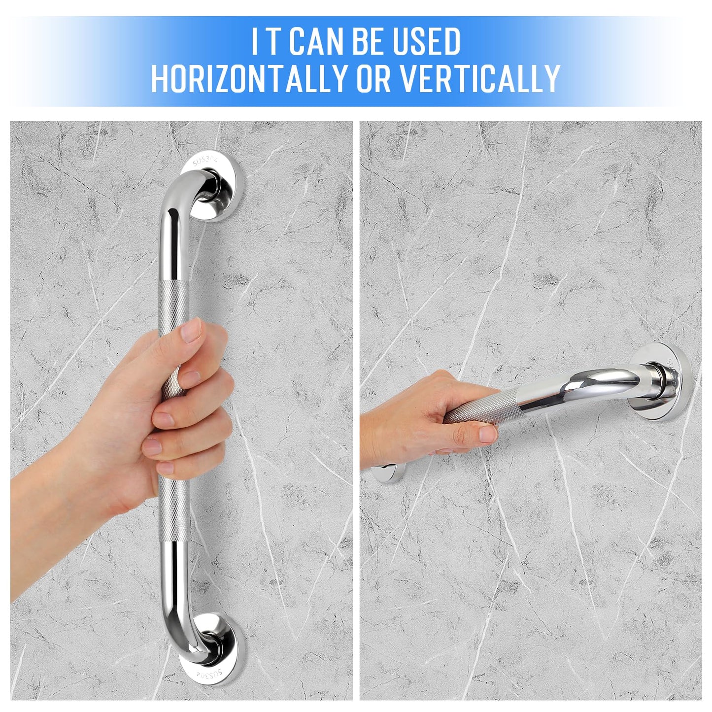 2 PCS Shower Grab Bars for Seniors, 16 Inch Anti Slip Shower Handle, Stainless Steel Bathroom Balance Bar, Safety Hand Rail Support, Assist Bath Handrails for Handicap, Elderly, Pregnant