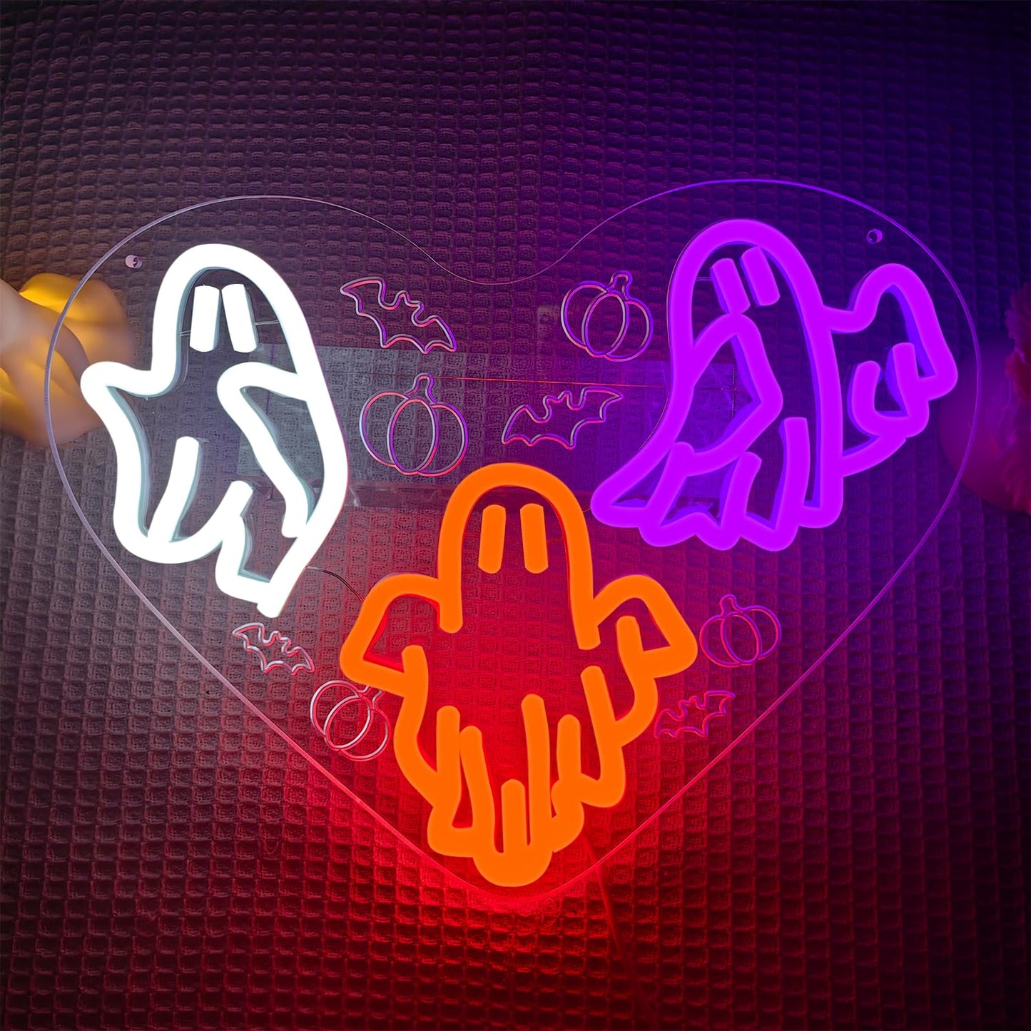Halloween Neon Nign Ghost Neon Sign for Wall Decor Dimmable Halloween Led Sign Halloween Neon Light Up Sign for Bedroom Kids Room Living Room Halloween Decor