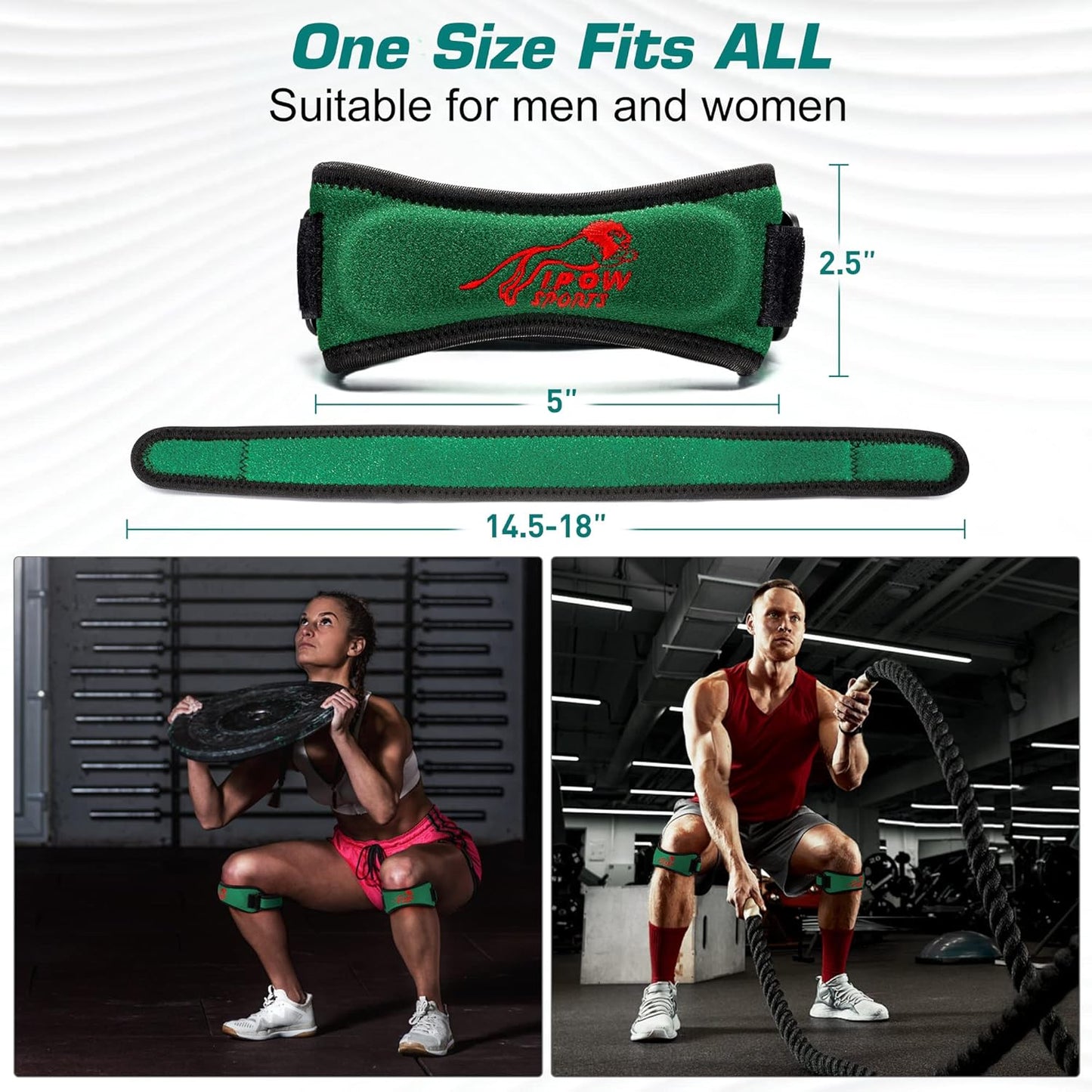 Skiennix Knee Strap - Adjustable Support for Pain Relief | Comfortable Green Design
