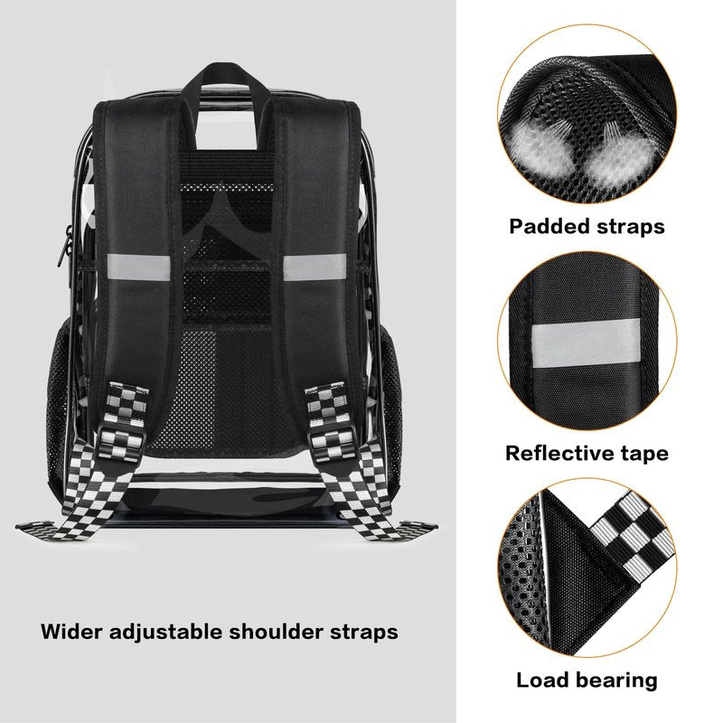 PAMANO Clear Backpack Transparent Heavy Duty Bookbag See Through Bag for College Work Travel Security, Black XL