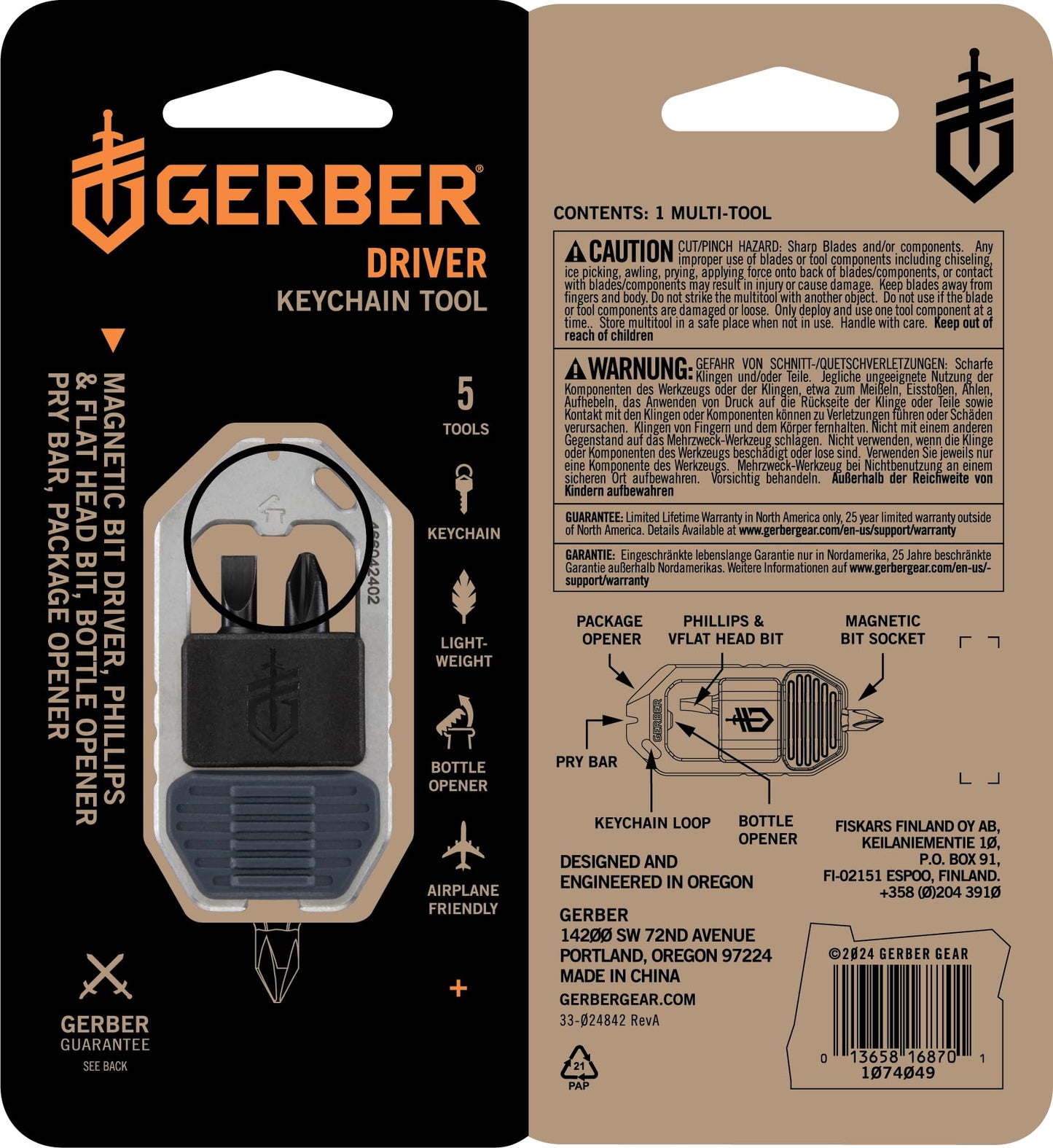 Gerber Gear Driver Keychain 5-in-1 Multitool, Clips to Pocket or Keychain with Pry Bar, Phillips and Flat Head Screwdriver Bits, and Bottle Opener, Lightweight EDC Gear for Everyday Carry, Urban Blue