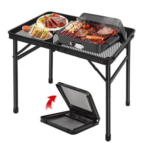jkwokback Grill Table Camping Table Portable Folding Table,Height Adjustable Collapsible with Mesh Desktop,Lightweight Metal Table for Camp, BBQ, Picnic, RV, Outdoor Cooking, Travel