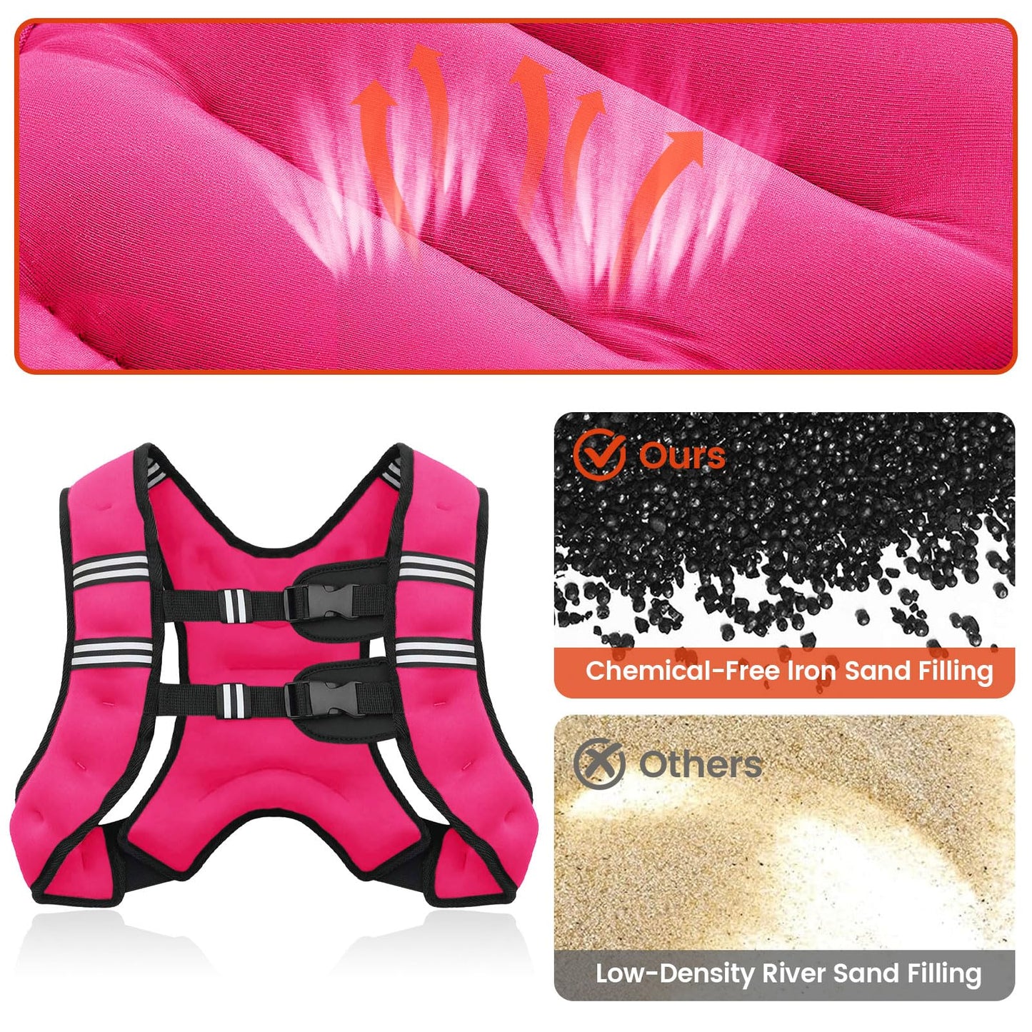 Poudee Weighted Vest, 16LB Weight Vest for Men Women, Body Weight Vests Adjustable with Reflective Stripe for Strength Training, Running, Training Workout, Jogging, Walking - 16LB, PINK