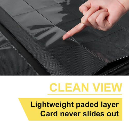 GEAoffice 16 Pocket Trading Card Binder - Ringless Side-Loading Design with Zipper Closure | PU Leather for 1000+ Cards - Yellow