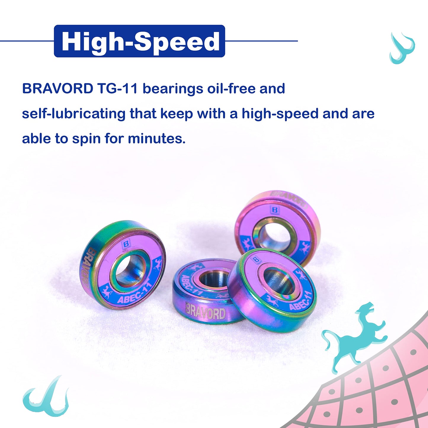 BRAVORD TG11 Skateboard Bearings, Highly-Precise Bearings for Skateboards,Cruisers,Longboards, Pack of 8