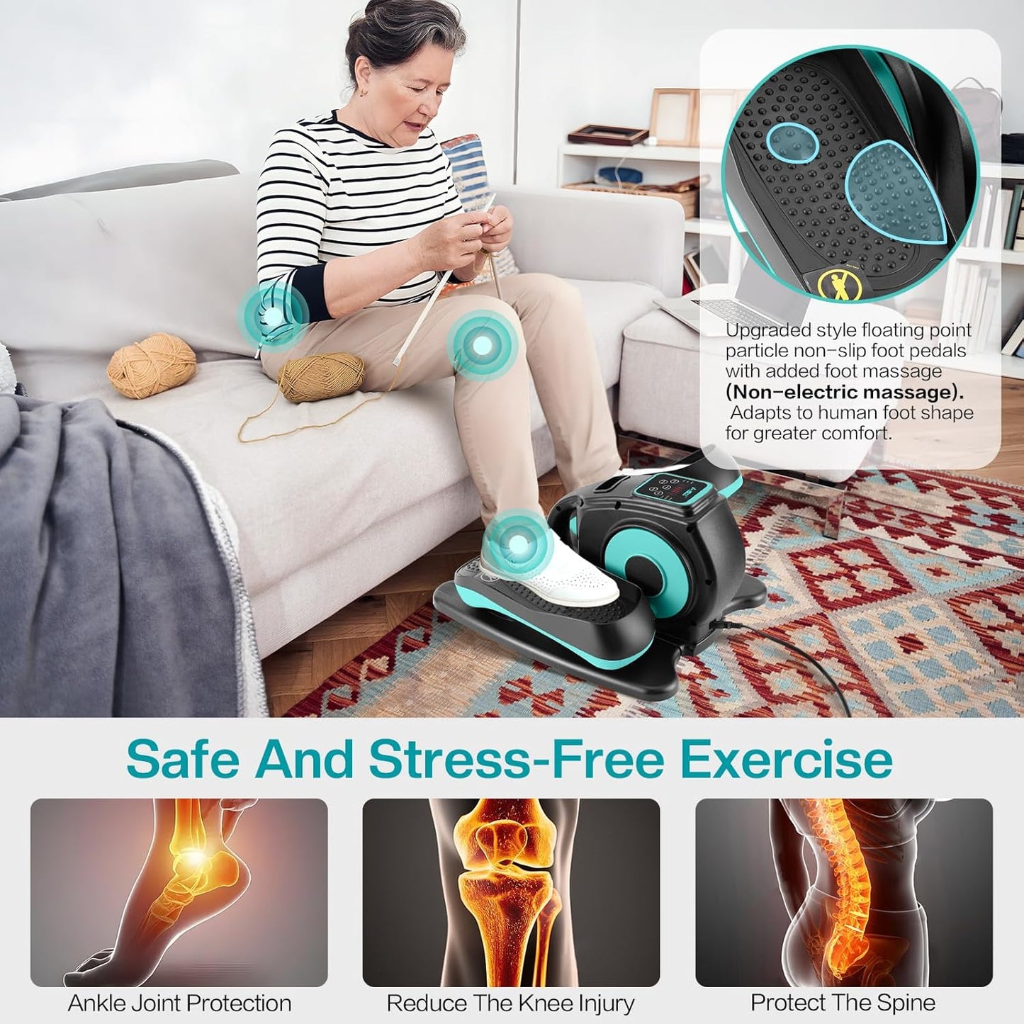 Skiennix Under Desk Elliptical Machine - Adjustable Speeds & Remote Control | Quiet Mini Pedal Exerciser for Home Office