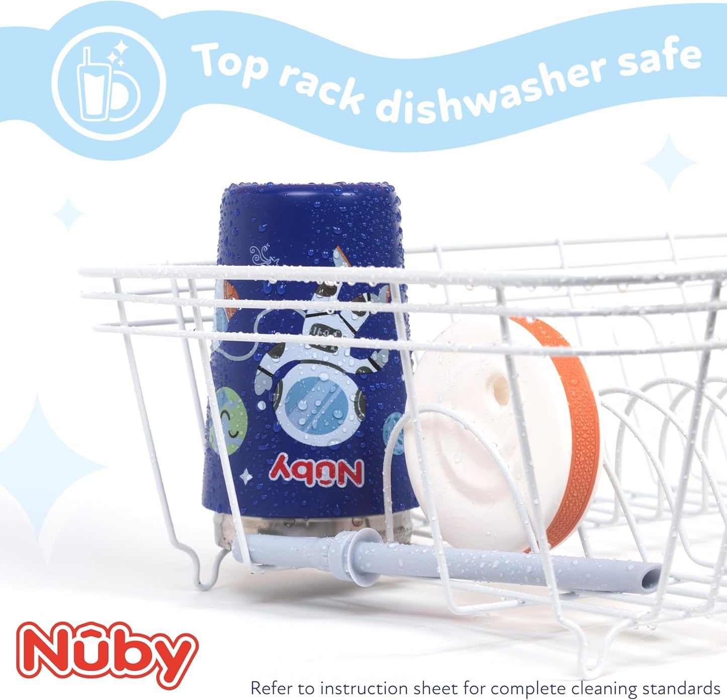 Nuby Insulated Toddler Cup - 12 oz Stainless Steel with Silicone Flex Straw - Leak-Resistant | Monster Trucks