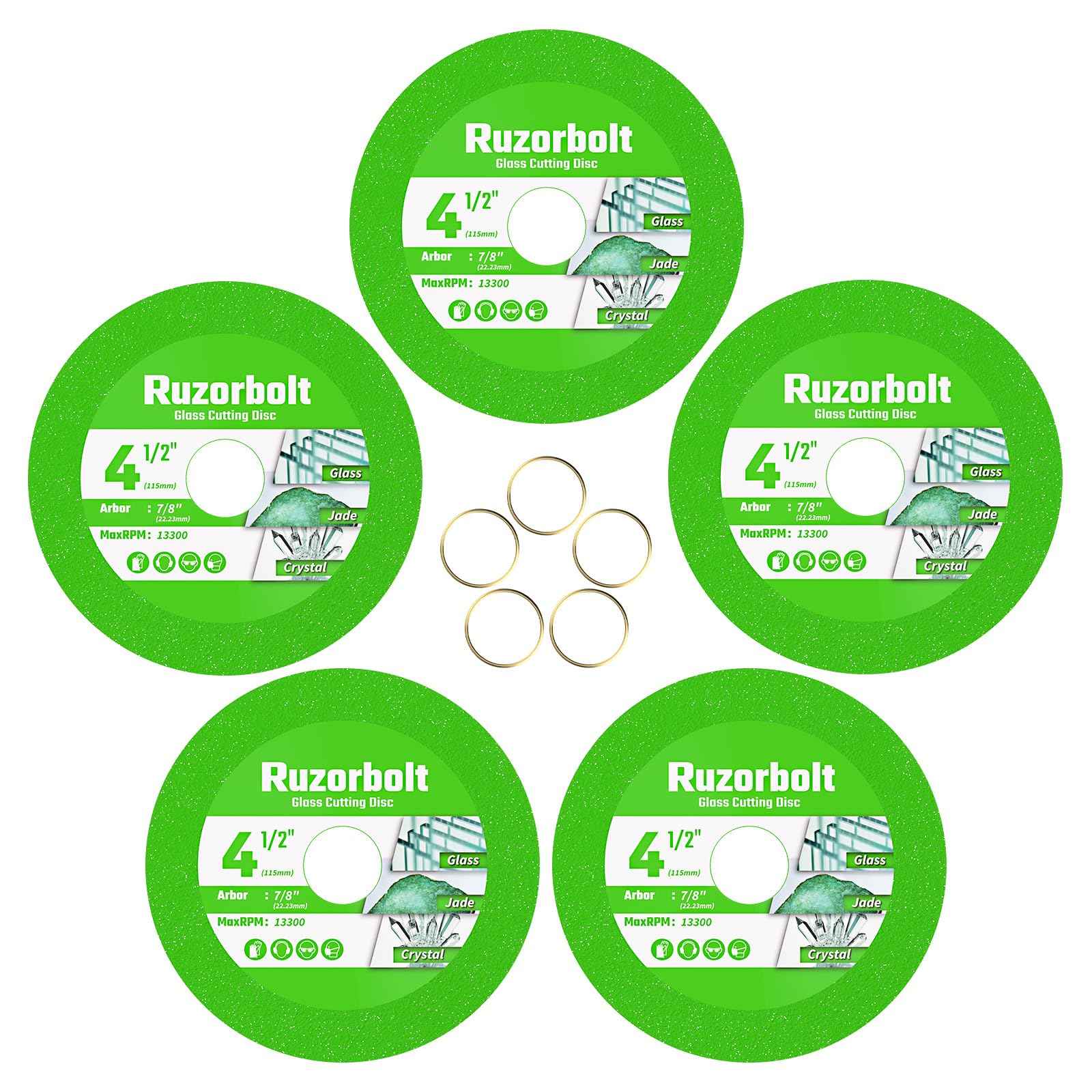 5 PCS 4-1/2 Inch Glass Cutting Disc for Angle Grinder, Diamond Saw Blades Grinding & Cutting Discs for Ceramic, Crystal, Marble, Jade, Tile, Wine Bottle, 7/8" Arbor