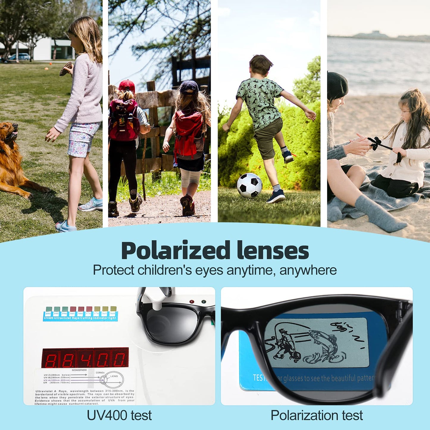 DYLB Kids Polarized Sunglasses for girls boys 3 Pack, Flexible TPEE Rubber Frame for Children Age 3-8. (Black +Pink Green +Blue Yellow)