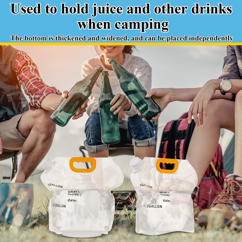 Tessco for you 12 Pack 1.3 Gallon Collapsible Water Storage Bag Water Container Emergency Jug Plastic Storage Pouch Freezable Carrier Tank Foldable Bottle for Outdoor Sport Camping (Clear with Scale)