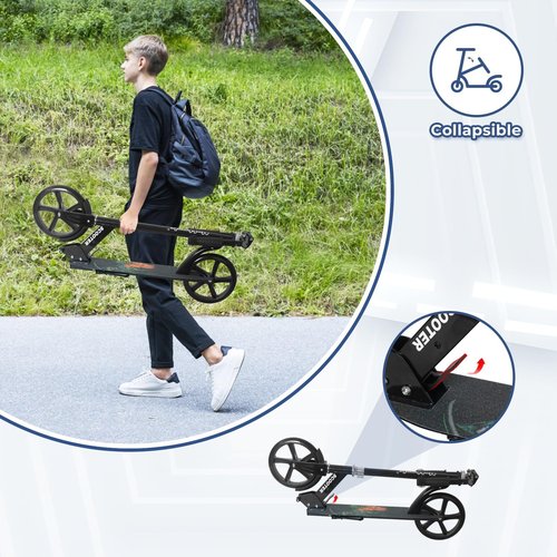 Nattork Scooter for Kids 8-12, Teens and Adults- Adjustable Height Folding Kick Scooter with Large Sturdy Wheels for a Smooth Ride, Lightweight, Anti-Shock Suspension for Boys and Girls-Black
