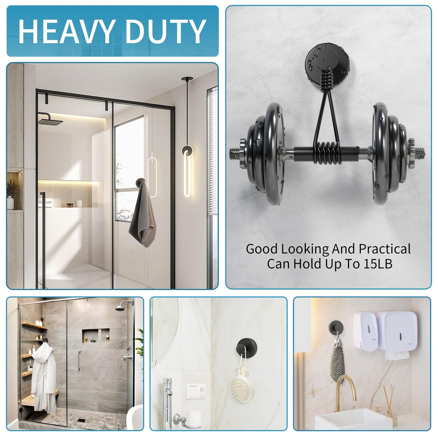 Deluwire Suction Cup Hooks for Shower,3 Packs Wall Mount Towel Holder,Removable Shower Towel Suction Hooks for Bathroom Wall,Kitchen,Glass,Mirror,Tile to Hang Robes,Loofah-Black