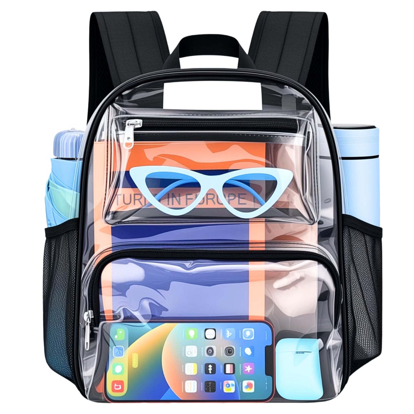 Bagenius Clear Backpack Stadium Approved 12x6x10, Black