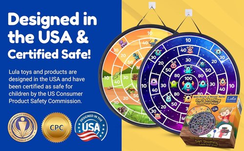 Lula Brands Dart Board - Double-Sided Indoor/Outdoor Game for Kids | 29” with Sticky Darts & Backpack