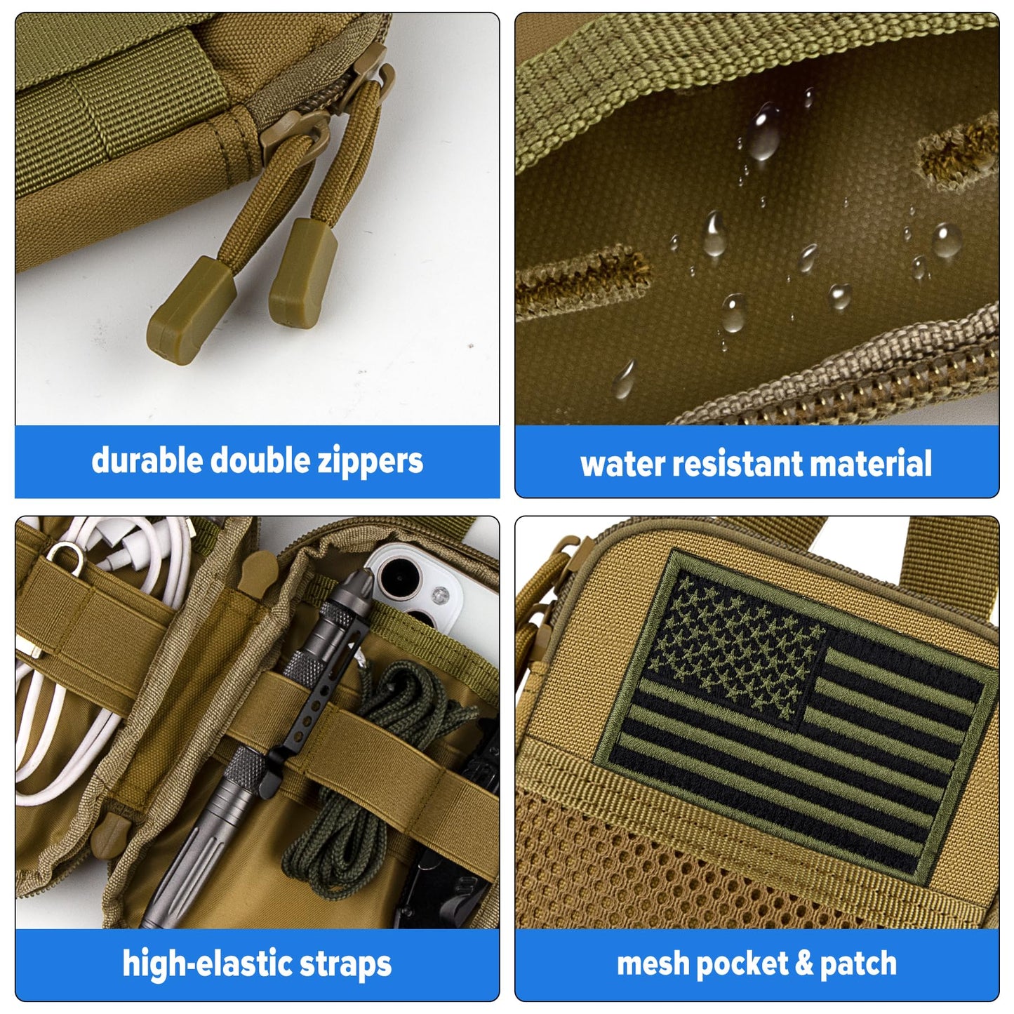 bvya Tactical Molle EDC Utility Tool Pouch Compact Pocket Organizer Pouch with Flag Patch
