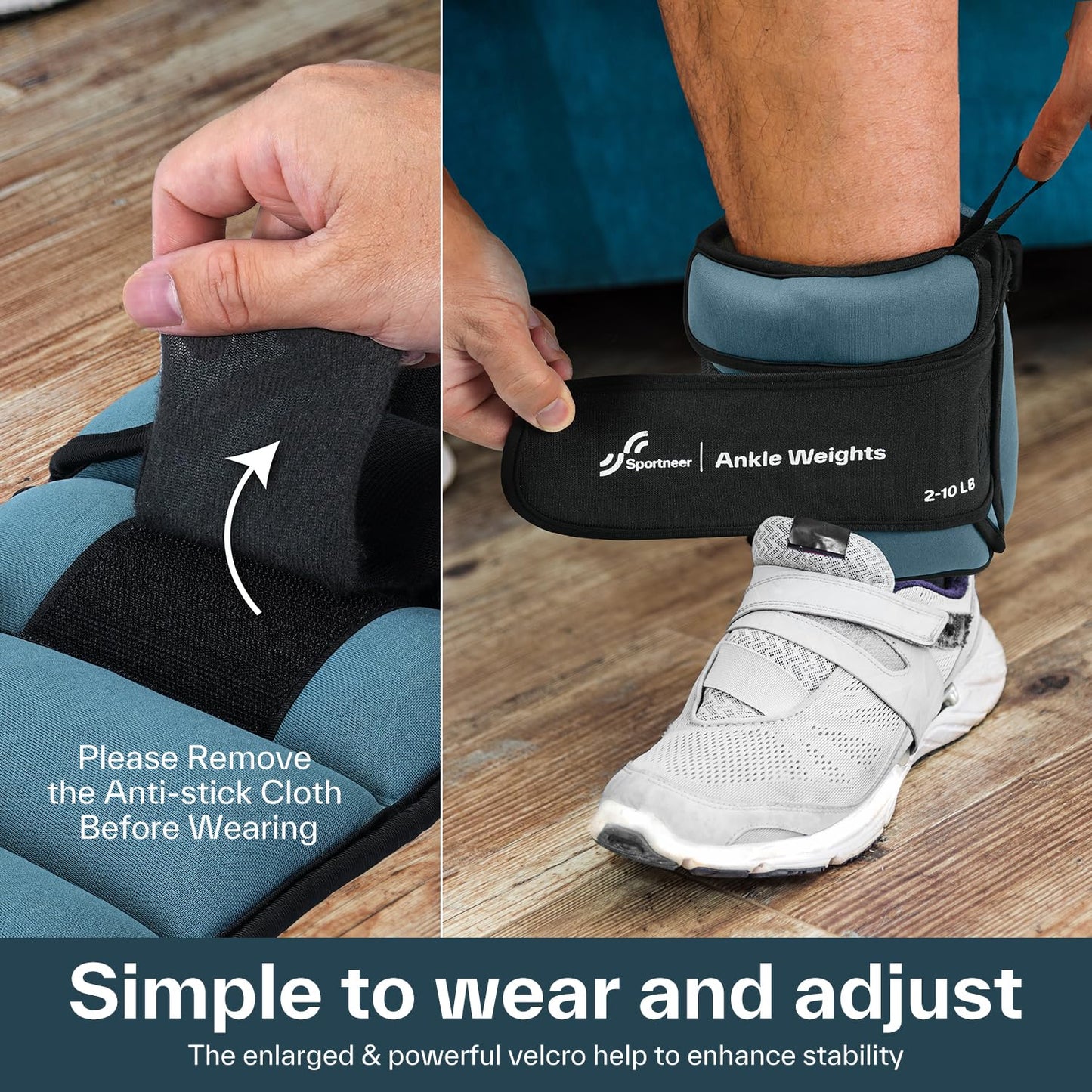 Sportneer Adjustable Ankle Weights for Women and Men 1 Pair of 4 8 12 16 20 LBS Heavy Weighted Leg Weights with Adjustable Straps, Strength Training Weights for Yoga, Aerobics, Gym, Fitness, Workout