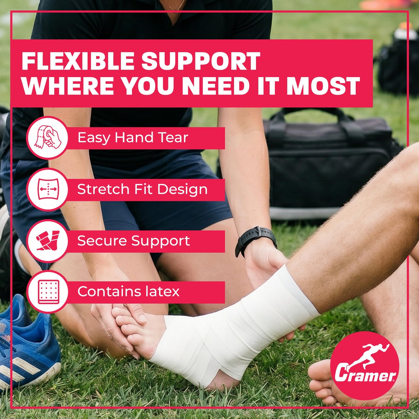 Cramer Pro-Lastic Stretch Tape, Easy Tear Athletic Tape, Flexible Elastic Tape with Premium Adhesive, Support for Wrist & Ankle Injury Taping, Compression Wrap, Bulk , 2" X 7.5 Yard - 24 Rolls - White