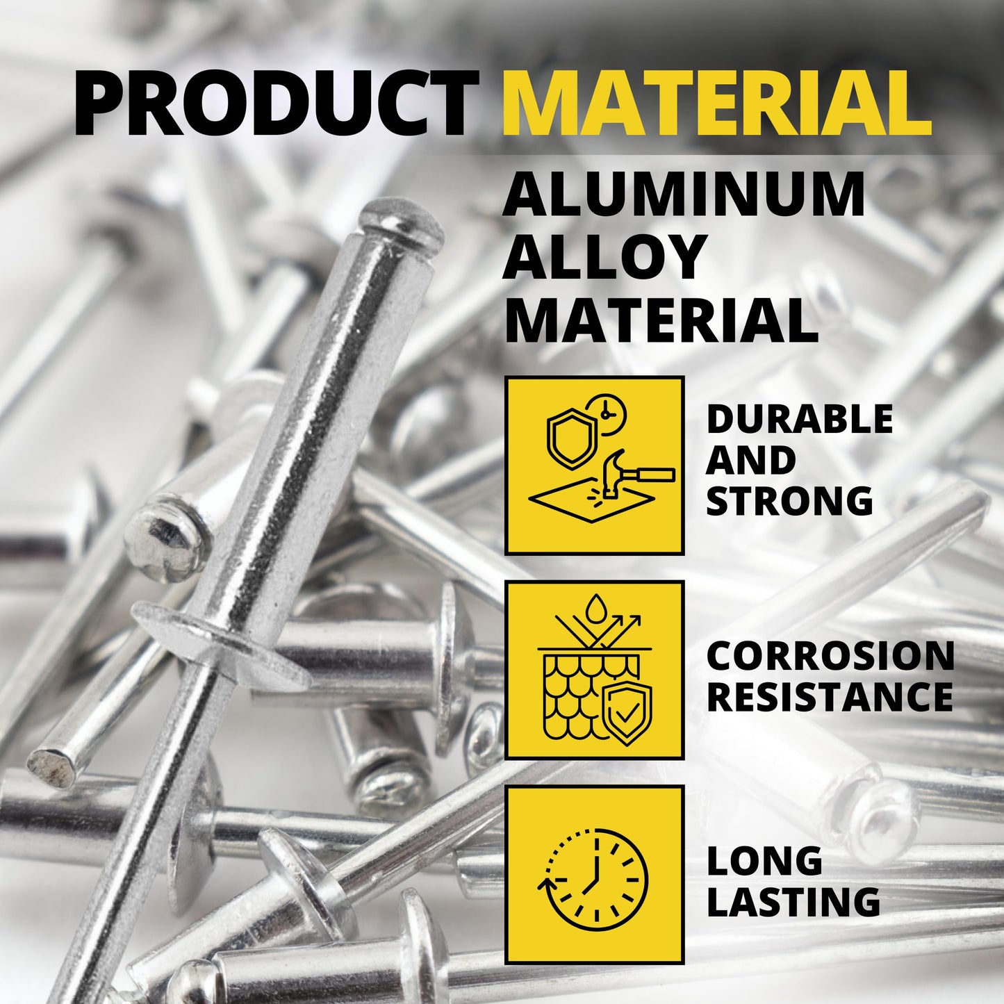 100PCS Large Flange Aluminum Pop Rivets 3/16" x 1/2" Dome Body Blind Rivet Set for Sheet Steel Duct Work Marine Long Pop Rivets with Big Head Steel Mandrel Aluminum Boat Rivets