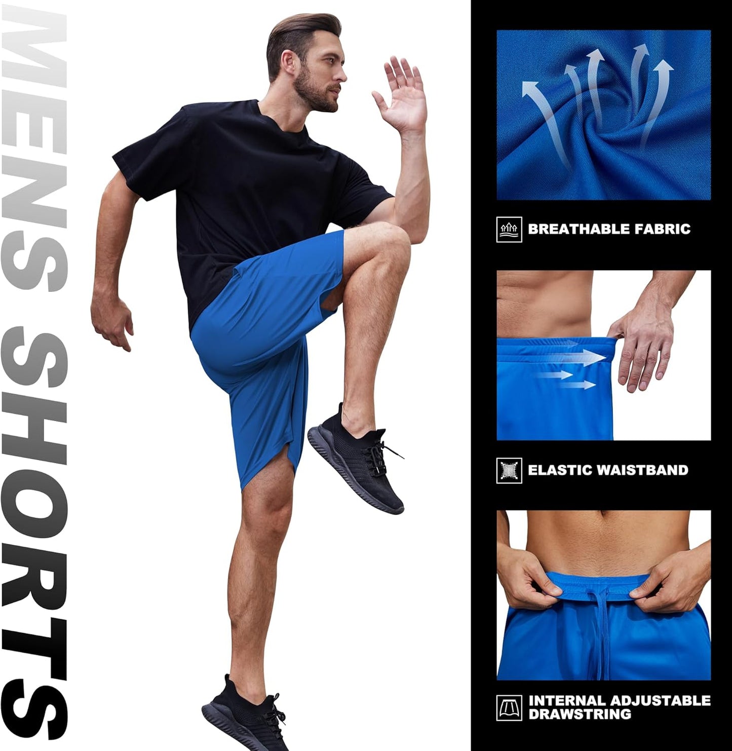 MLYENX Men's Quick-Dry Athletic Gym Shorts - Lightweight 4-6 Pack with Pockets for Basketball & Running