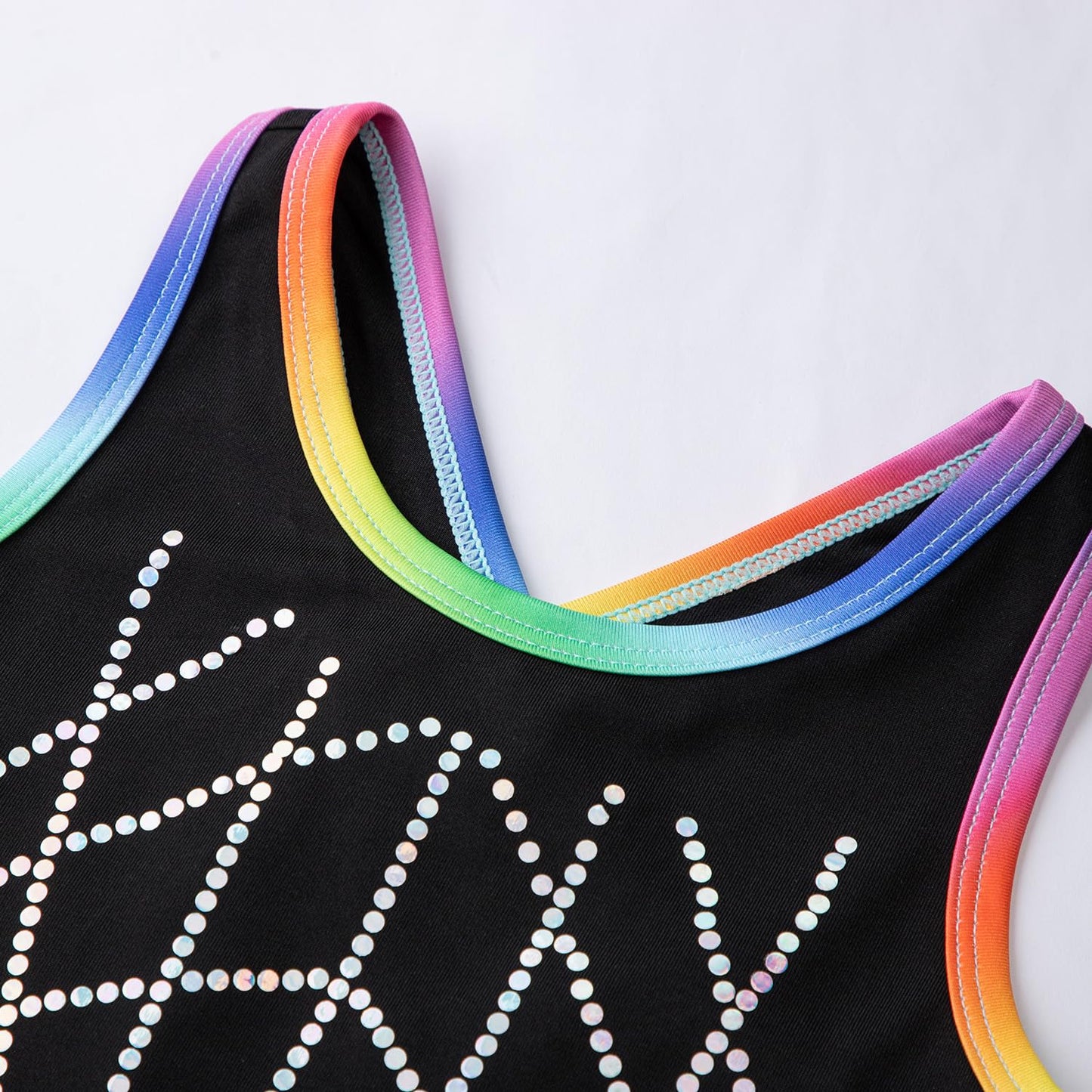 HOZIY Gymnastics Leotards for Girls 5t Size 5-6 Years Black Colorful Rainbow Sequins Biketard Tumbling Outfits Dance Clothes Apparel Sparkly