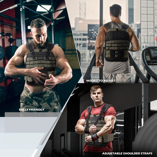 INFIDEZ Tactical Adjustable Weighted Vest with 6 Weight Plates Included, Quick Release Strength Training Weight, Running, Workout Vest for Men and Women, Adjustable from 16lbs to 31lbs