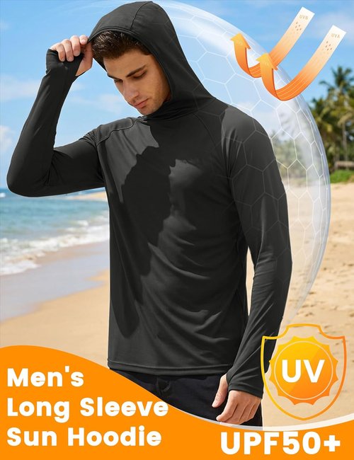 MAGCOMSEN Men's UPF 50+ Sun Protection Hoodie - Quick Dry Lightweight Long Sleeve Shirt for Fishing & Running
