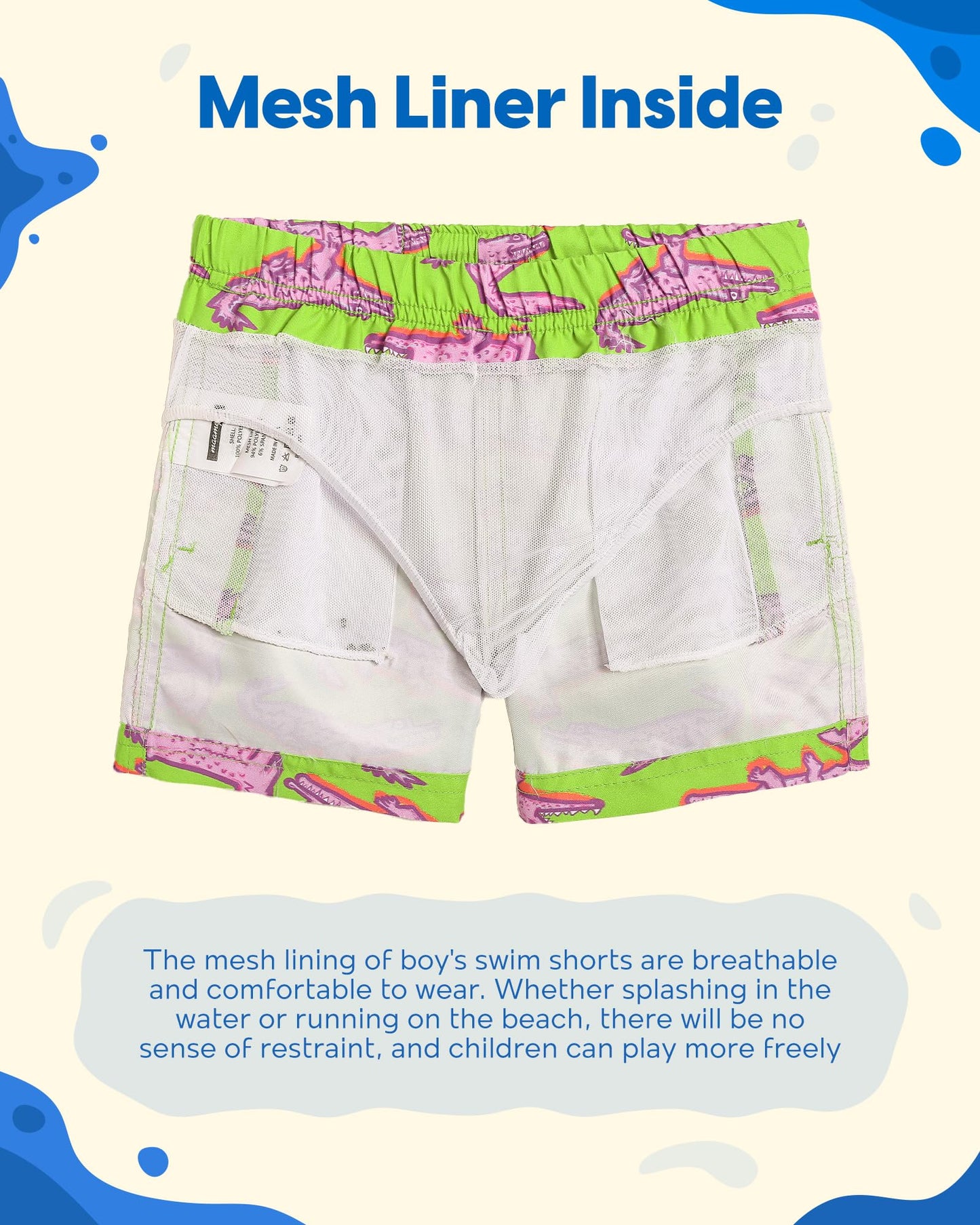 maamgic Boys Swim Trunks Toddler Swim Shorts Little Boys Bathing Suit Swimsuit Toddler Boy Swimwear Little Crocodile Green 7 Years,Little Crocodile Green,7 T