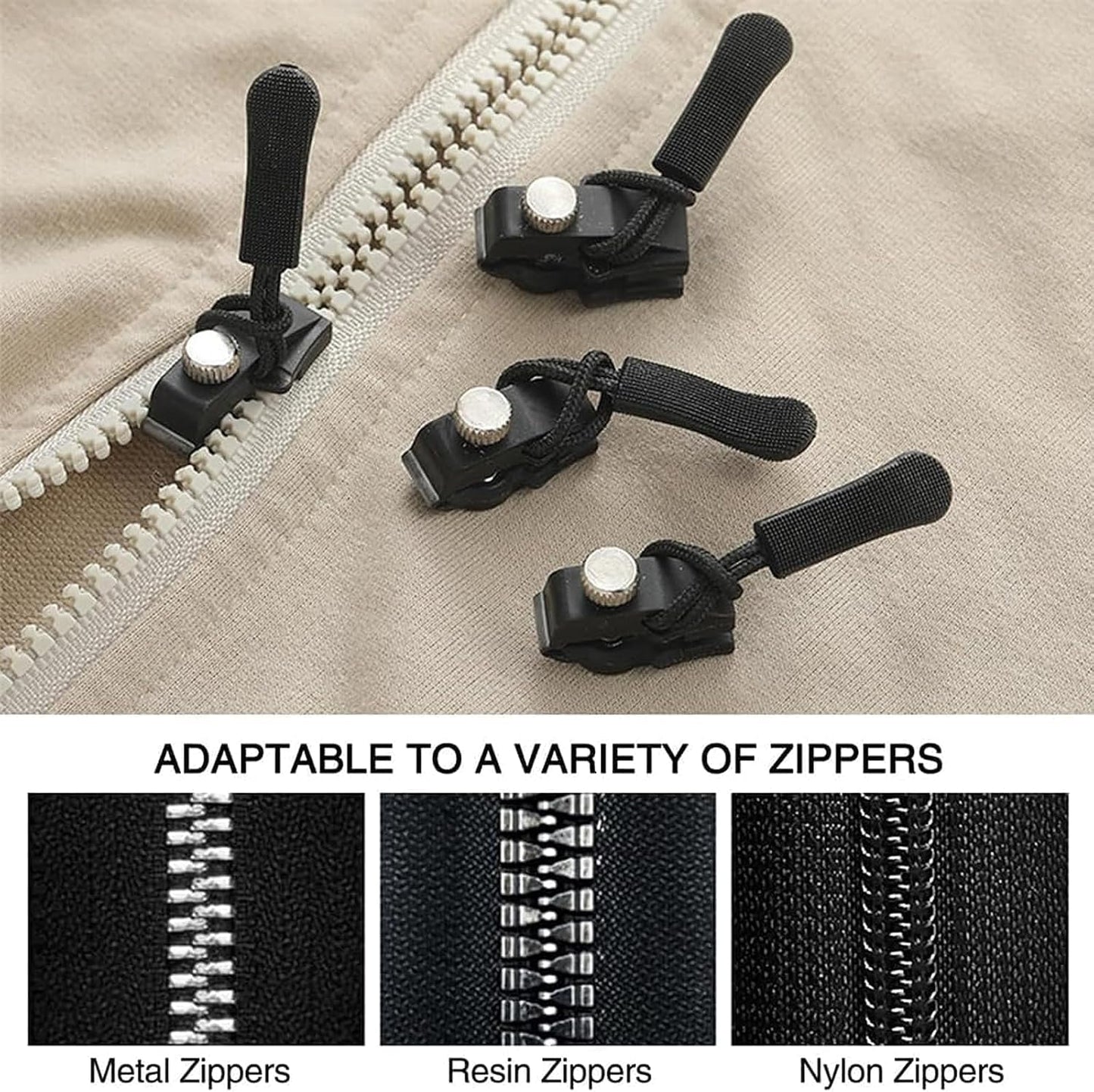 Universal Zipper Repair Kit - Quick Install Replacement Zippers for Jackets, Luggage & Bags - 3 Sizes